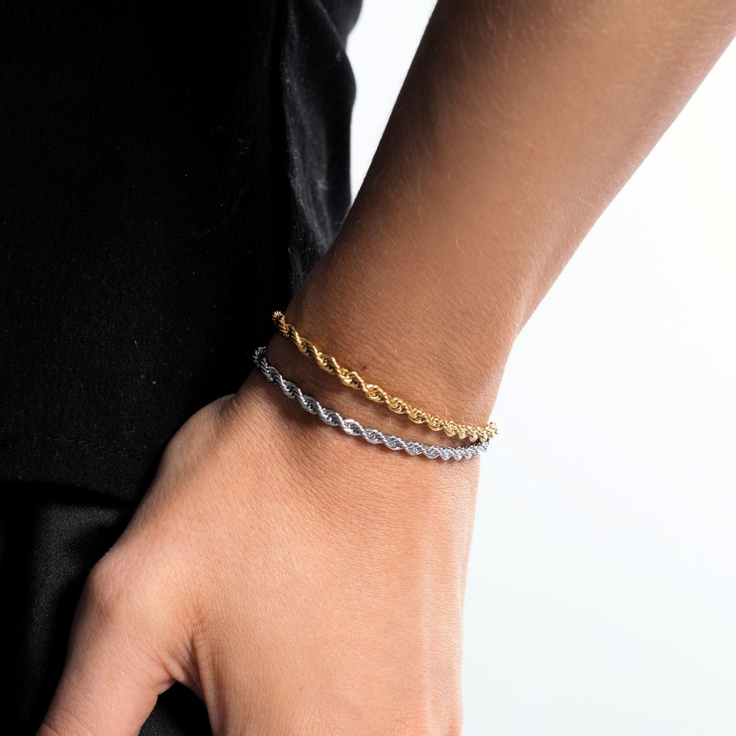 Damen Rope Chain Armband Gold verstellbar wasserfest hypoallergen Edelstahl 3 mm