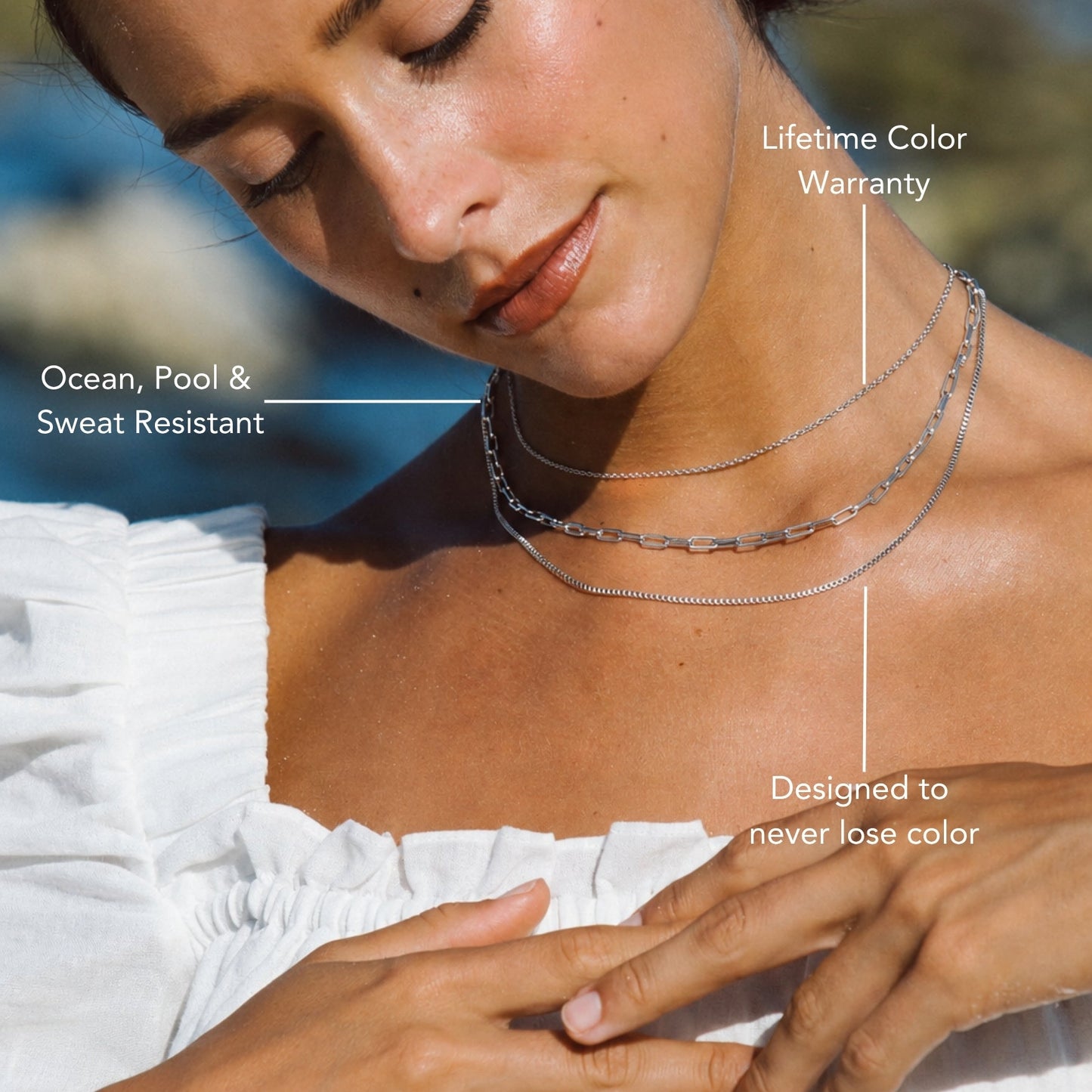 Damen Layering Halskette Gold mehrreihig verstellbar wasserdicht hypoallergen