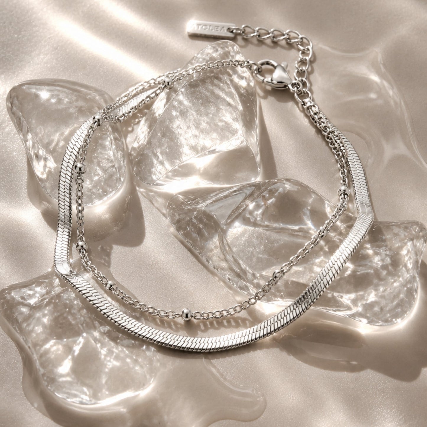 Damen Layering Armband Gold Herringbone Perlenkette verstellbar wasserfest