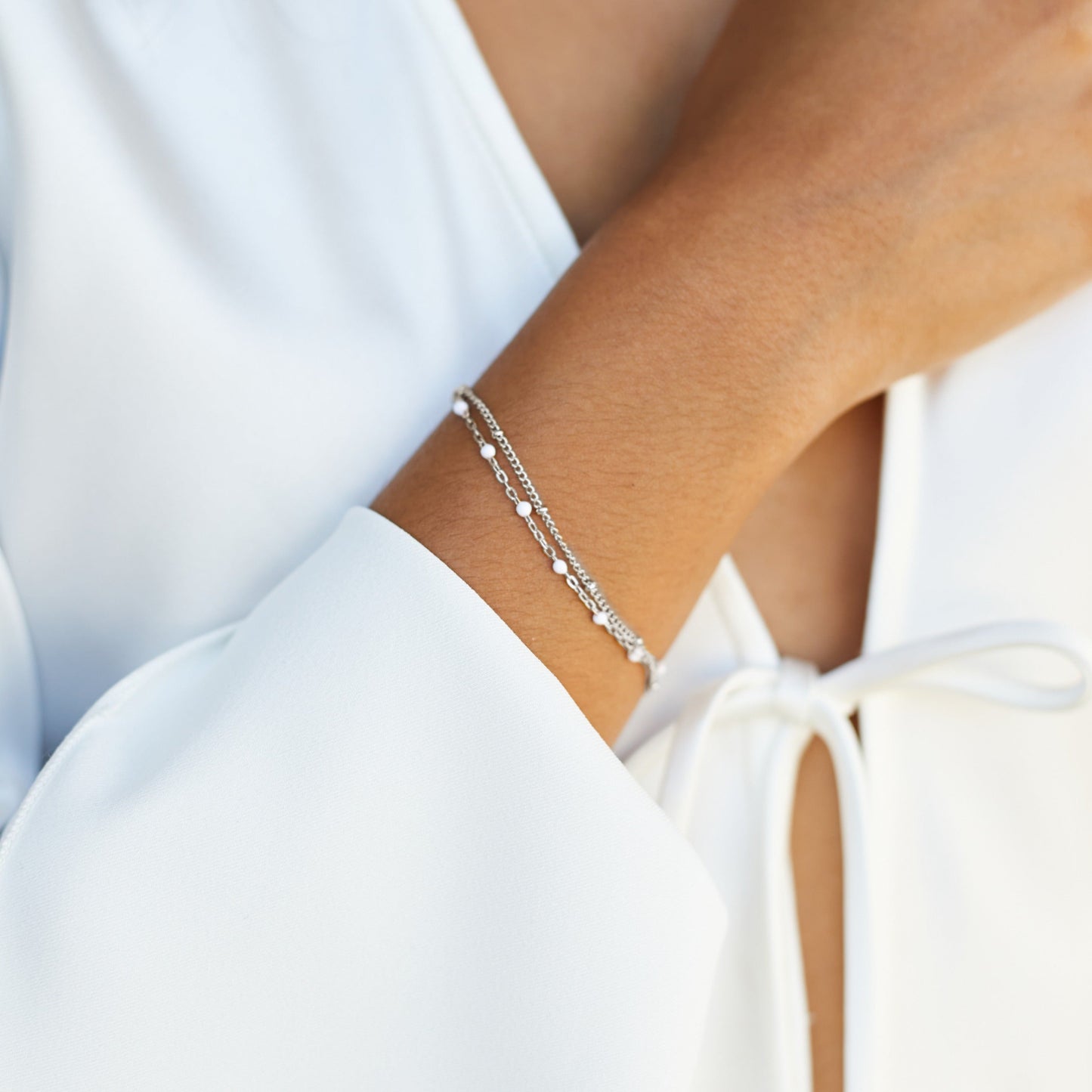 Damen Layering Armband Gold mit Emaille doppellagig wasserfest hypoallergen