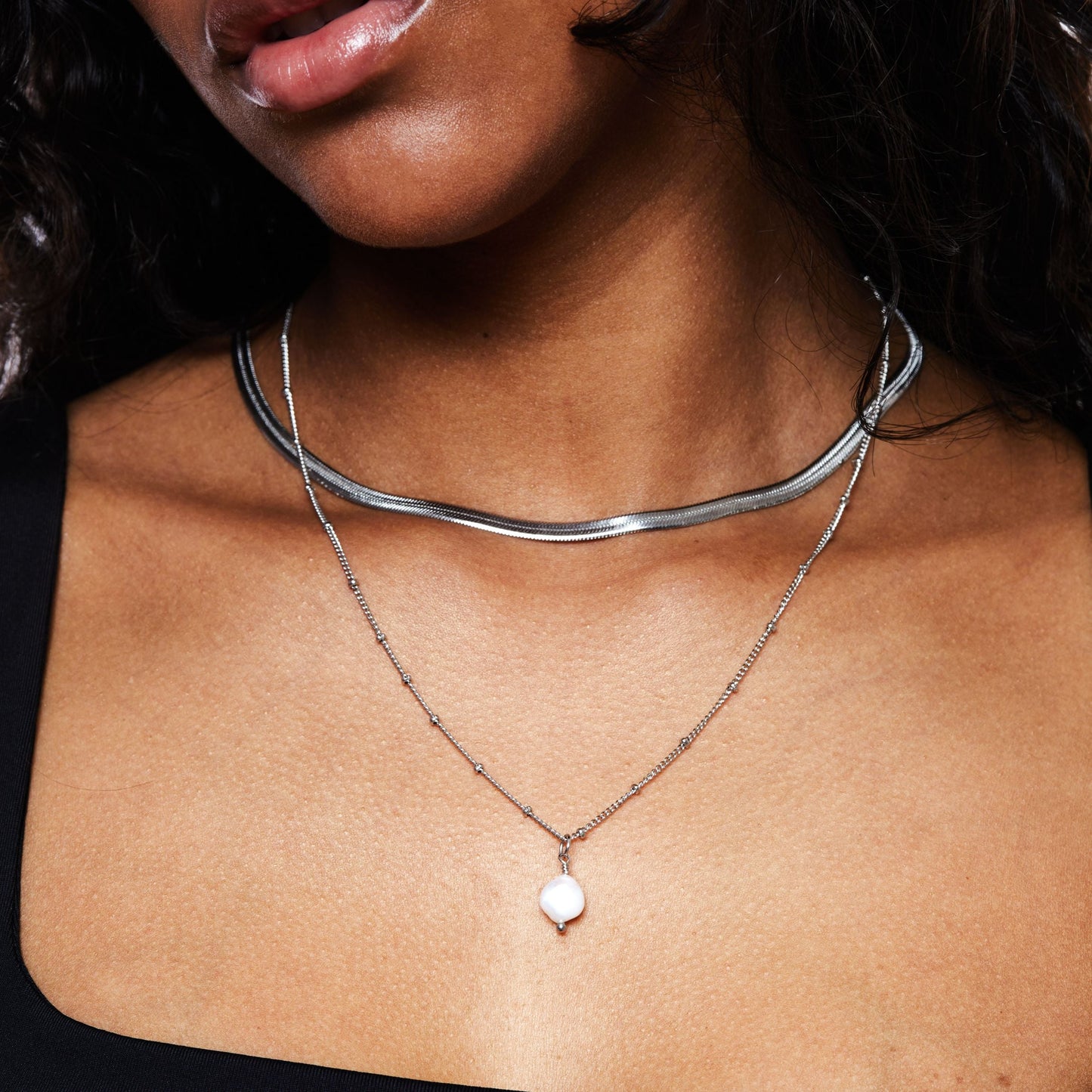 Damen Schmuckset Gold wasserfest Choker mit Barockperlen-Anhänger 2-teilig