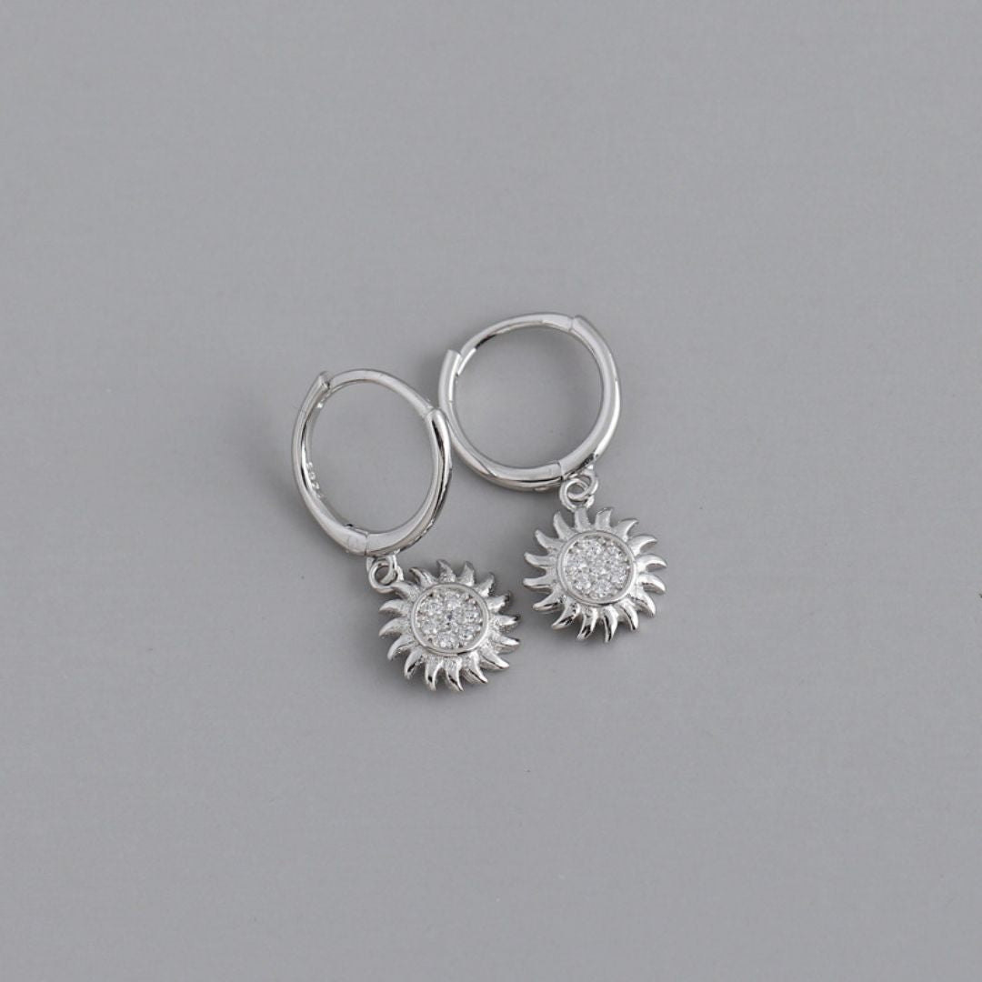Damen Sonnen Creolen Zirkonia 925 Silber hypoallergene Ohrringe