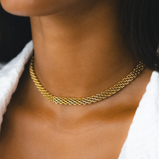 Damen Choker Halskette Gold geflochtene Gliederkette wasserdicht hypoallergen