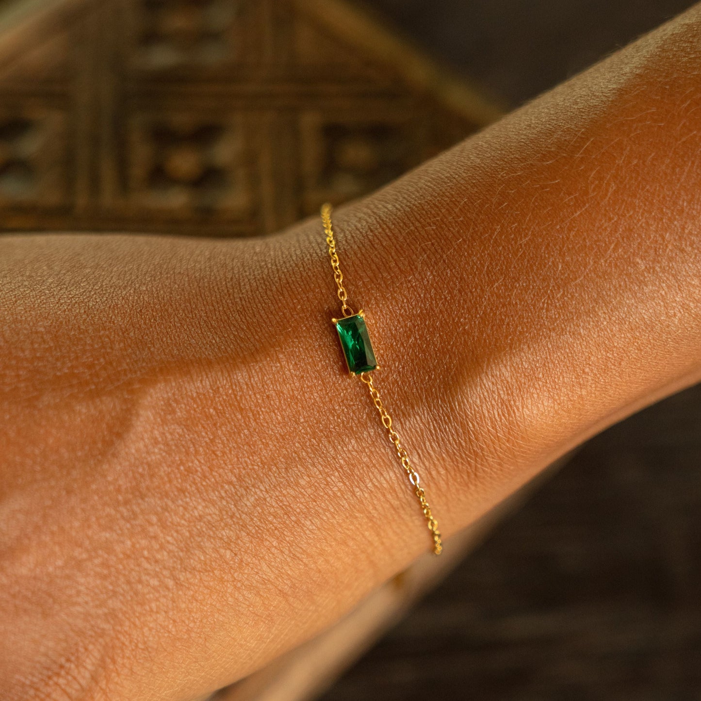 Damen Armband Gold mit grünem Stein verstellbar wasserfest hypoallergen Edelstahl