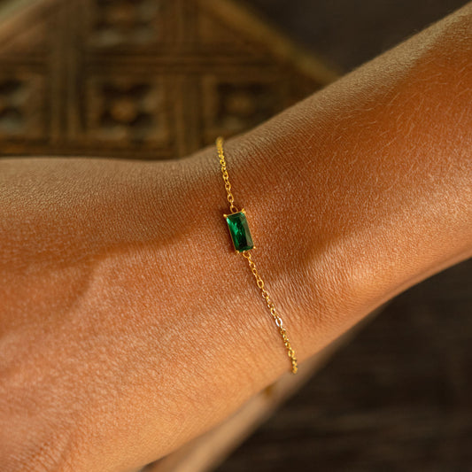 Damen Armband Gold mit grünem Stein verstellbar wasserfest hypoallergen Edelstahl