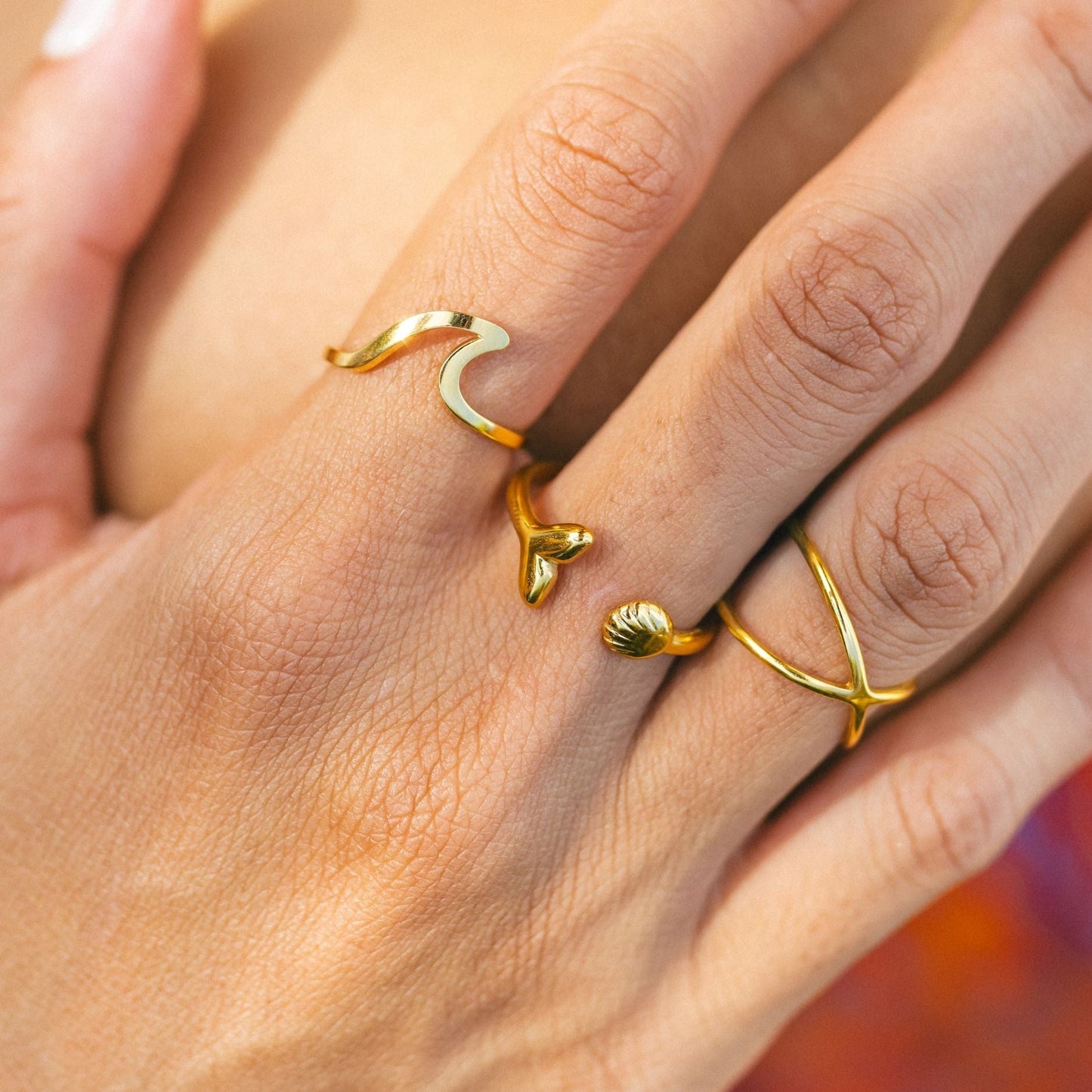 Damen Ring Gold Verstellbar Wasserdicht Hypoallergen Hawaii Style