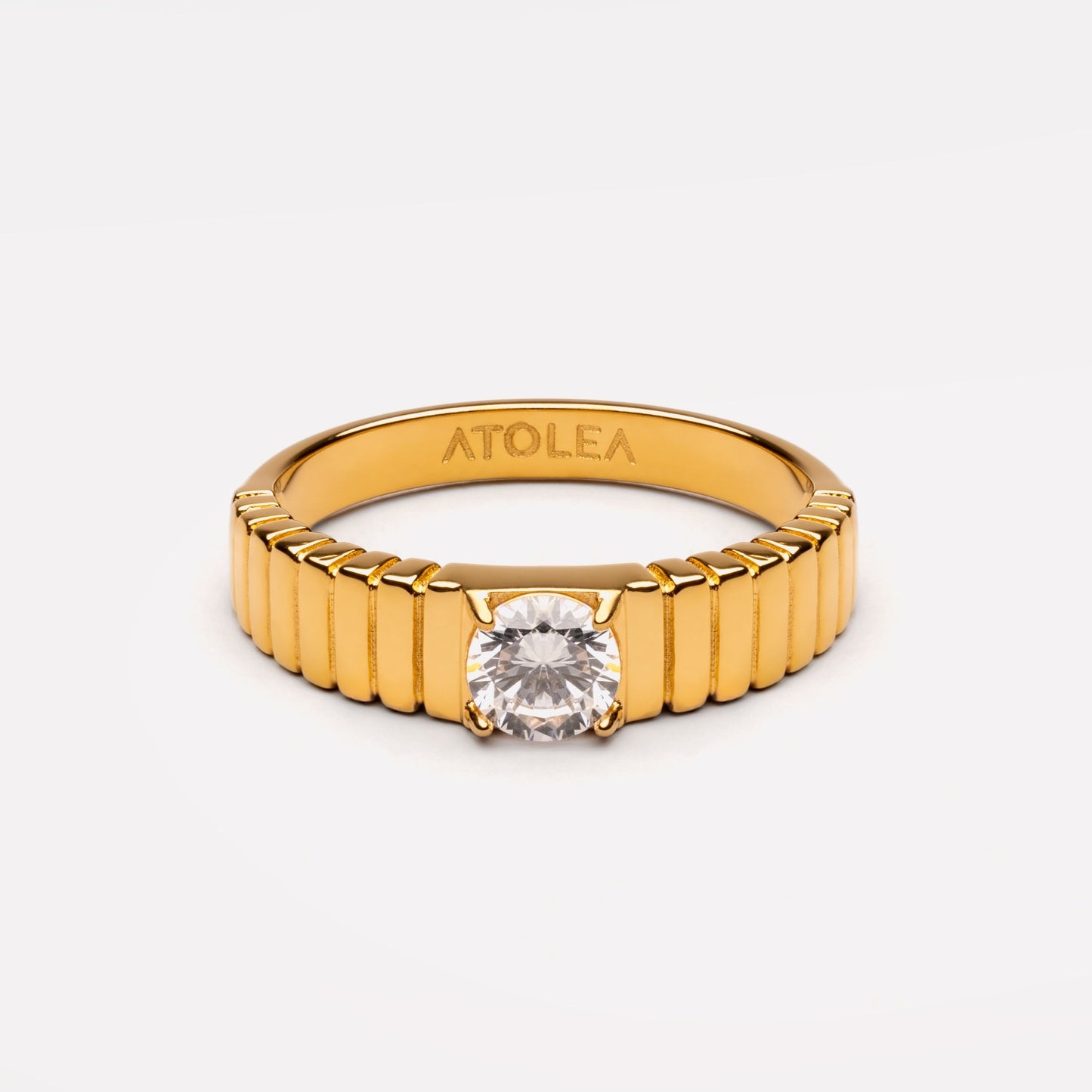 Damen Statement Ring Gold mit weißem Zirkon, breiter Edelstahl Ring 5 mm, wasserfest, hypoallergen