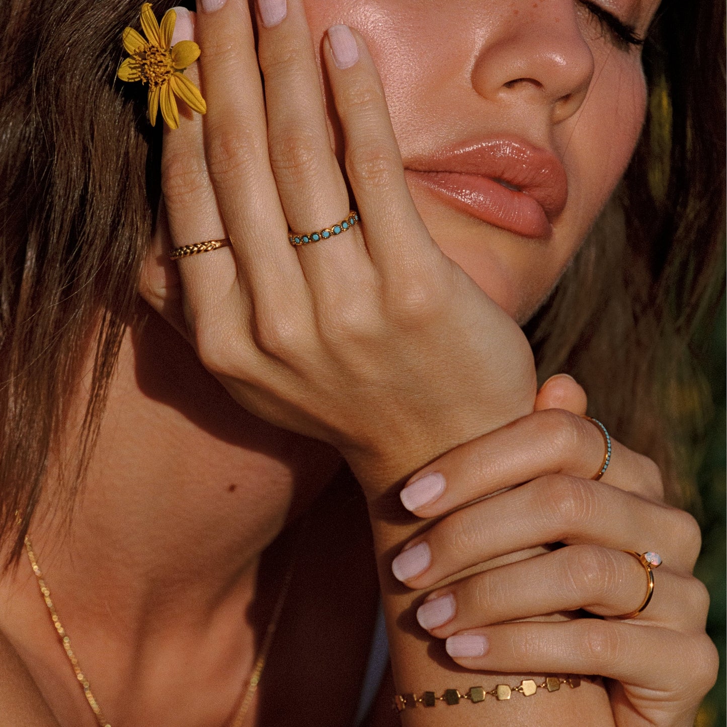 Damen Ring Türkis Blau Goldfarben schmal wasserdicht hypoallergen