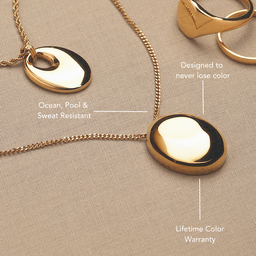 Damen Halskette Gold mit Pebble Anhänger wasserfest Edelstahl verstellbar