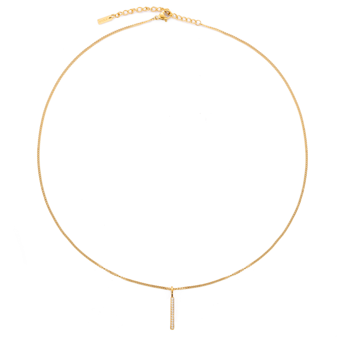 Damen Halskette Gold Zirkonia Bar Anhänger wasserdicht hypoallergen