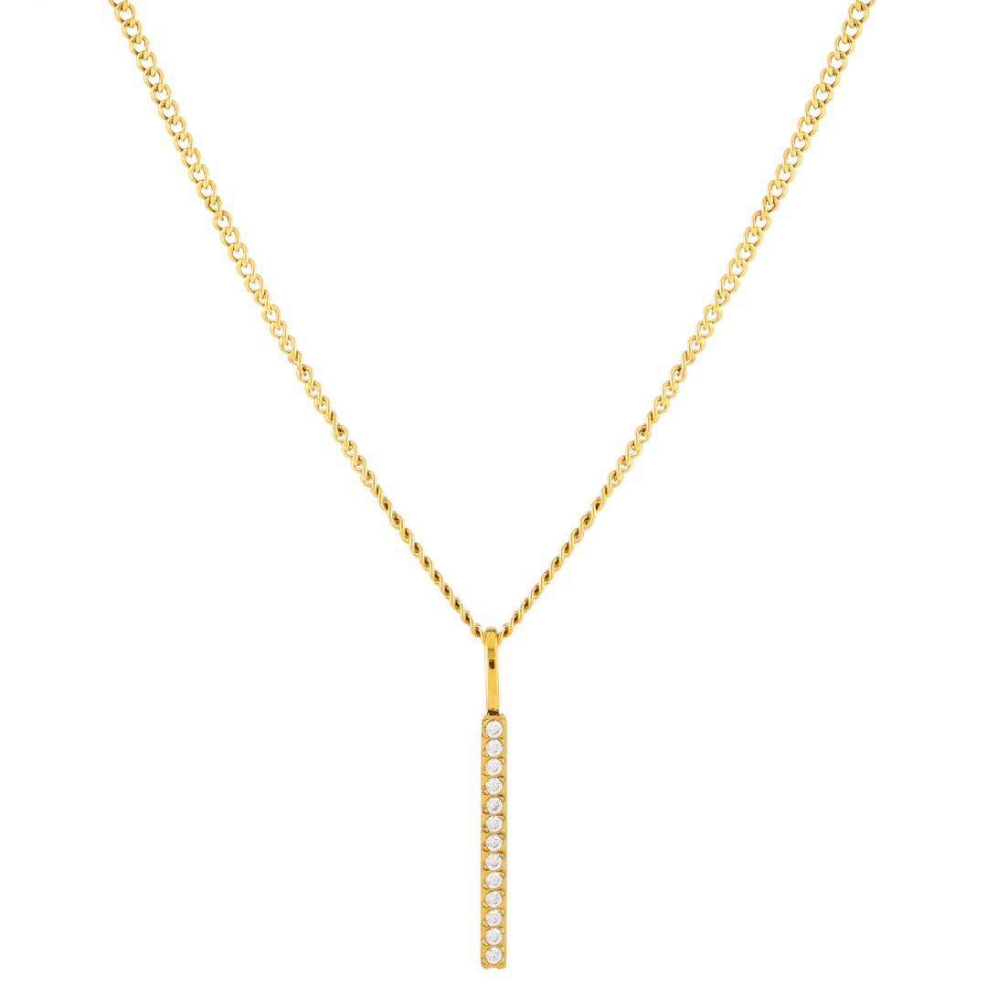 Damen Halskette Gold Zirkonia Bar Anhänger wasserdicht hypoallergen