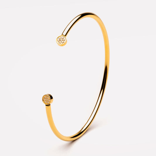 Damen Armreif Gold mit weißen Zirkonsteinen verstellbar wasserfest hypoallergen Edelstahl