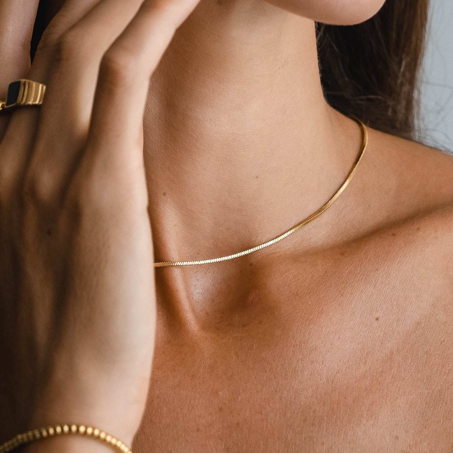 Damen Choker Halskette Gold filigrane Gliederkette wasserdicht hypoallergen