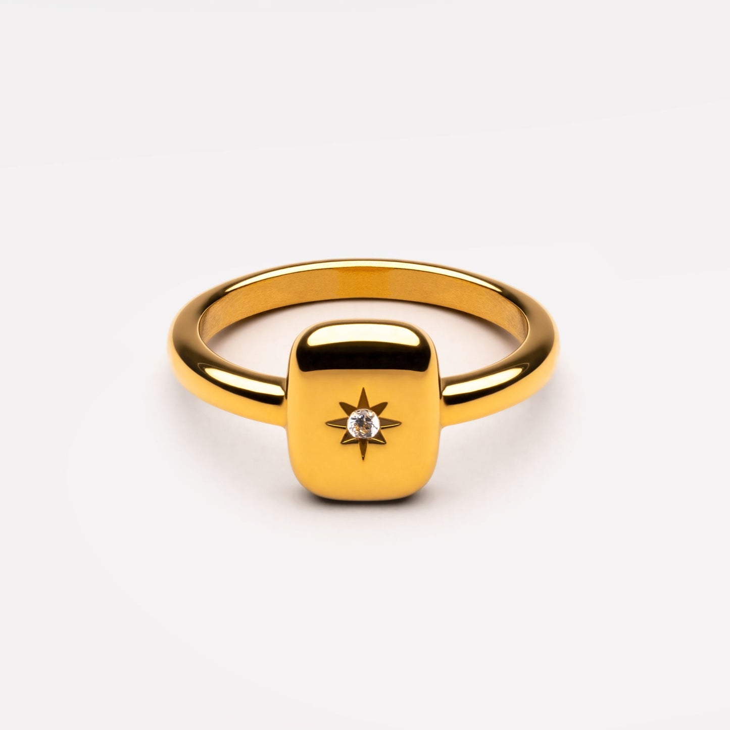 Damen Ring Gold Sternenmotiv weißer Schmuckstein wasserfest