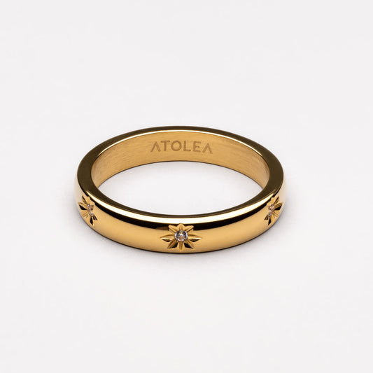 Damen Bandring Gold funkelnd mit Zirkonia und Starburst-Design