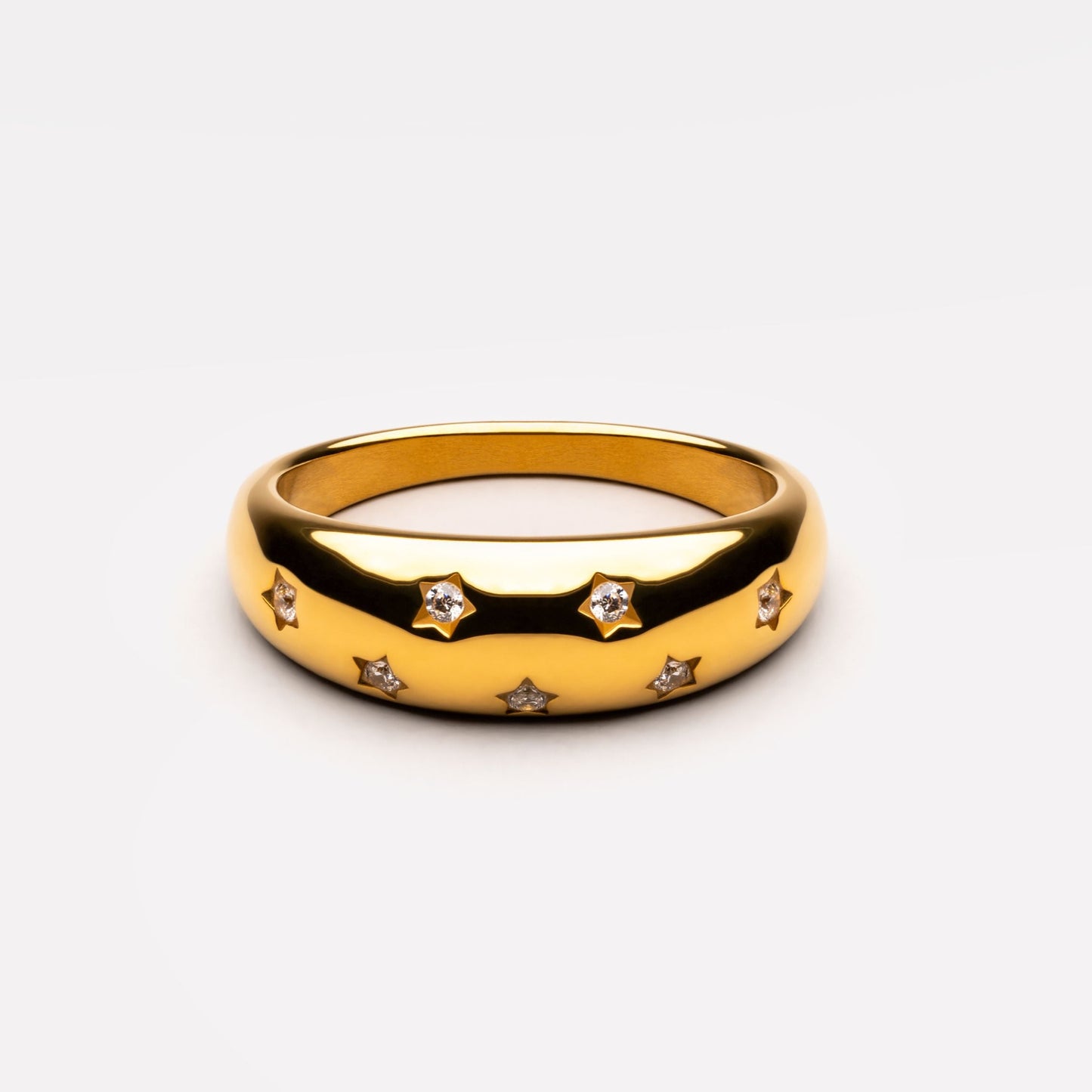 Ring Gold gewölbt mit weißen Stern-Gemsteinen wasserdicht