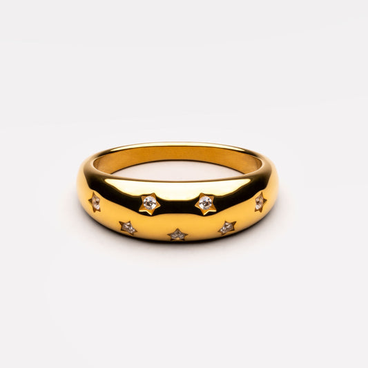 Ring Gold gewölbt mit weißen Stern-Gemsteinen wasserdicht