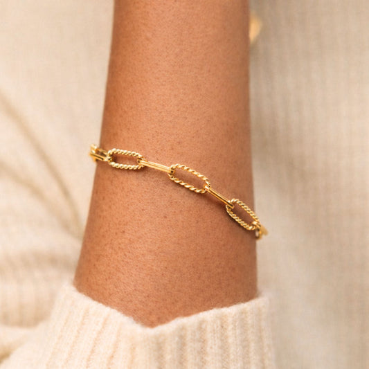 Damen Paperclip Armband Gold breit verstellbar wasserfest hypoallergen Edelstahl