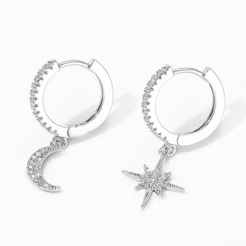Damen Hängeohrringe Gold mit Mond Stern und Zirkon wasserfest hypoallergen