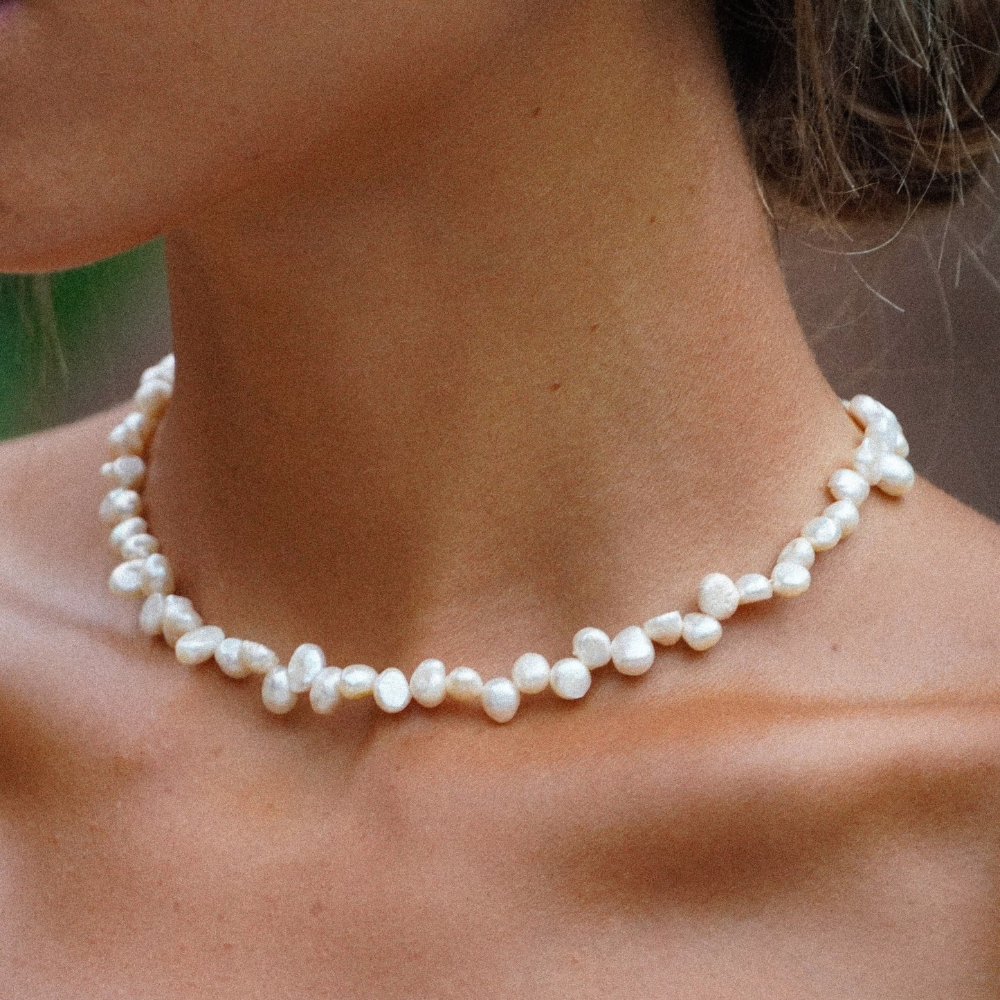 Damen Perlen Choker Halskette Gold Süßwasserperlen wasserdicht hypoallergen