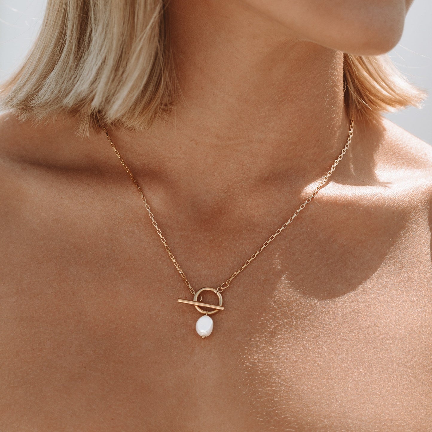 Damen Perlen Halskette Gold Süßwasserperle Toggle Verschluss wasserdicht
