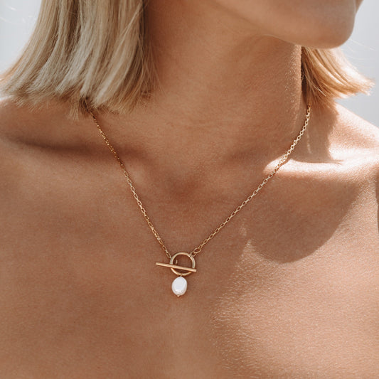 Damen Perlen Halskette Gold Süßwasserperle Toggle Verschluss wasserdicht