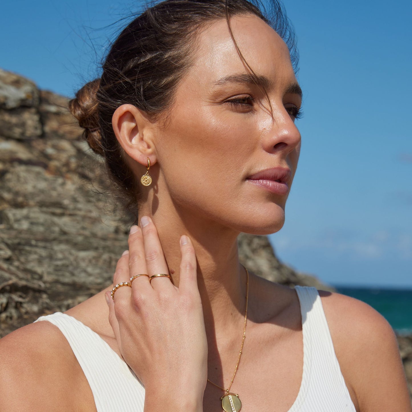 Damen Sonnen Creolen gold Edelstahl wasserfest hypoallergene Ohrringe