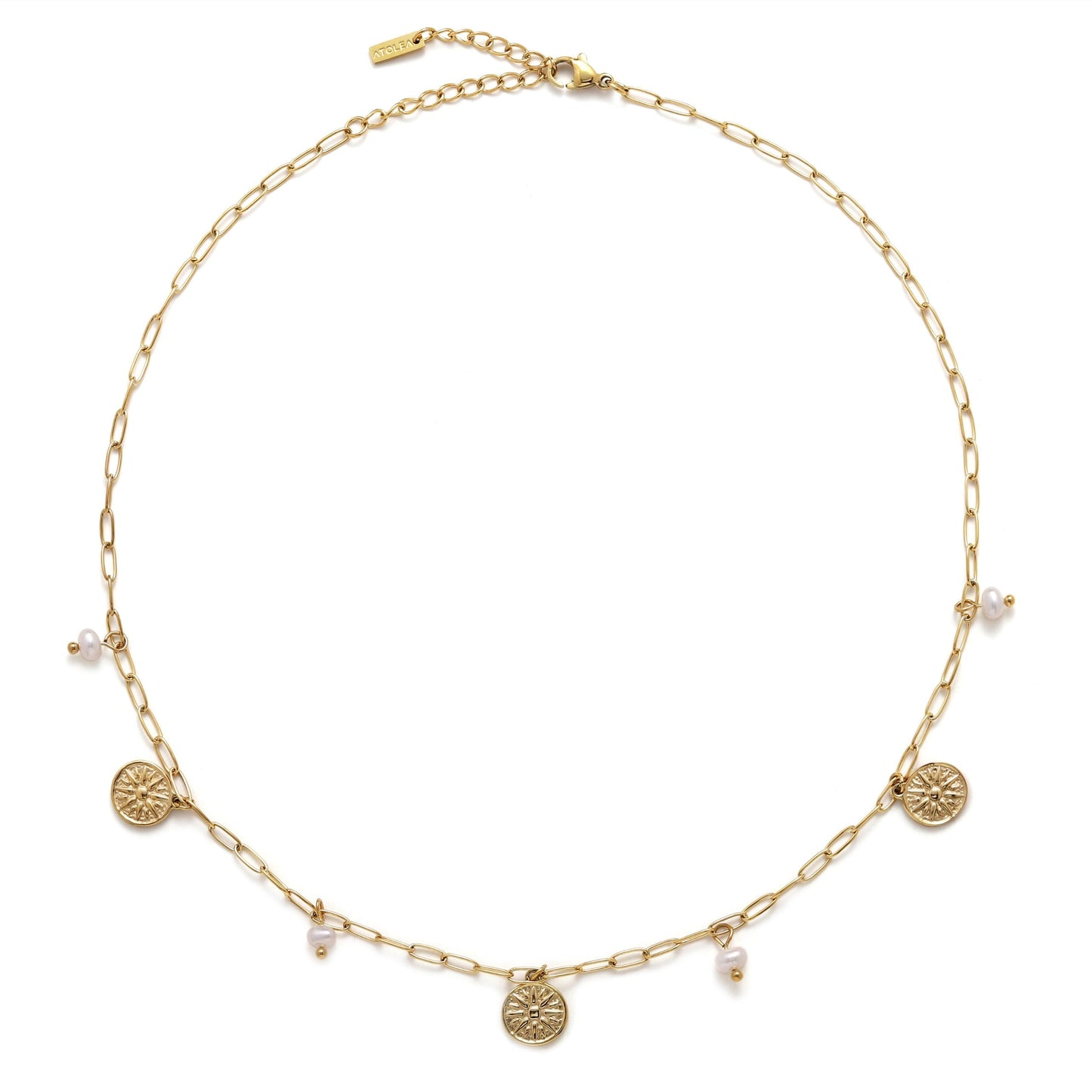 Damen Perlen Choker Gold mit Sonnen Anhängern und Süßwasserperlen wasserfest