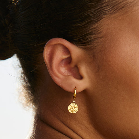 Damen Sonnen Creolen gold Edelstahl wasserfest hypoallergene Ohrringe