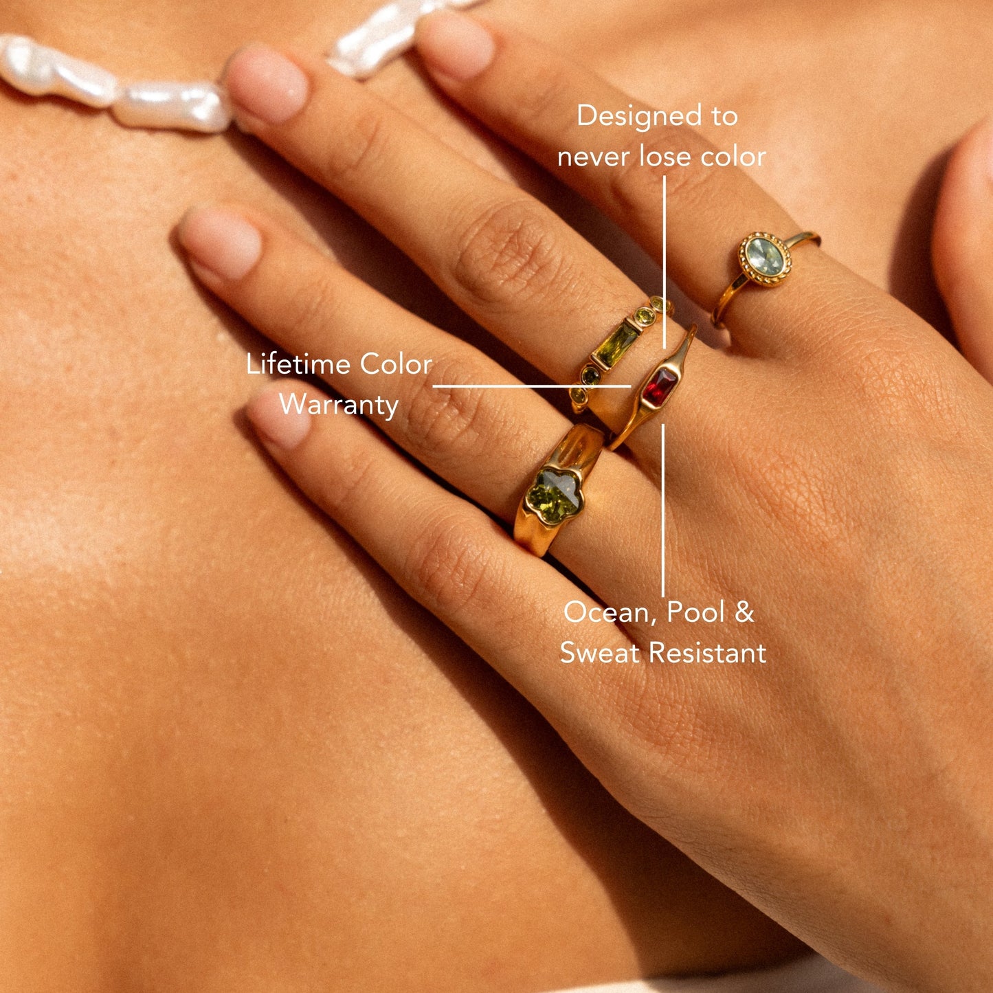 Damen Ring Gold mit Zirkon, schmaler Edelstahlring, wasserfest, hypoallergen