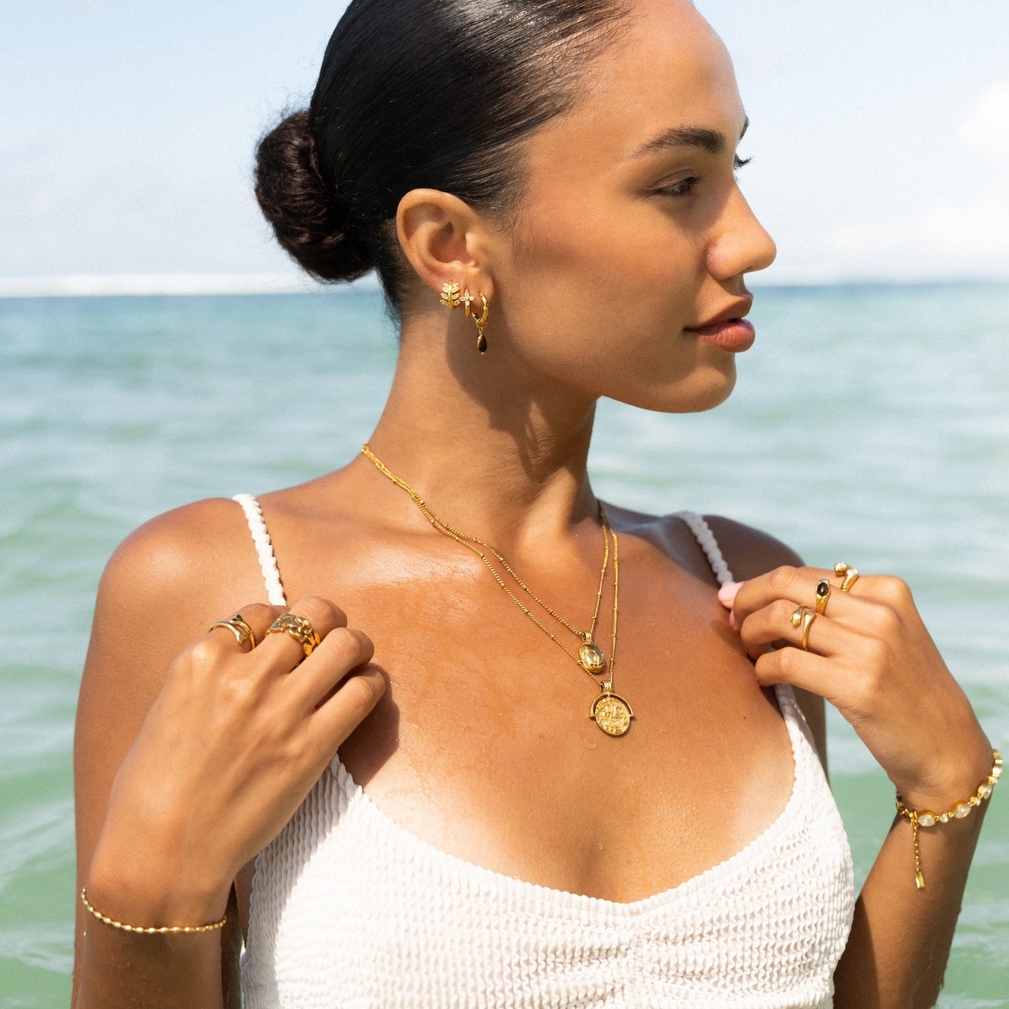 Damen Skarabäus Kette Gold mit grünem Zirkonia wasserfest Edelstahl