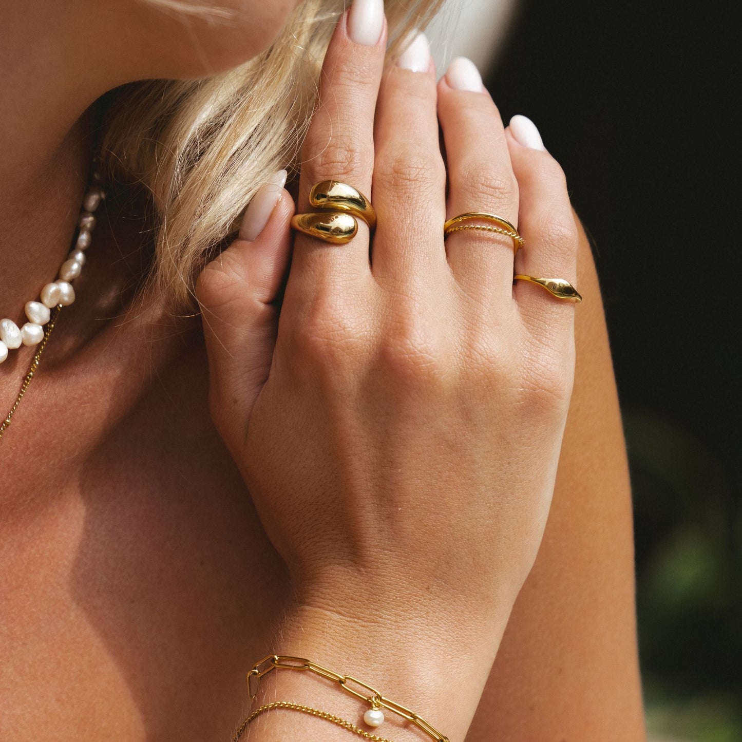 Damen Ring Gold Double Twist wasserfest hypoallergen