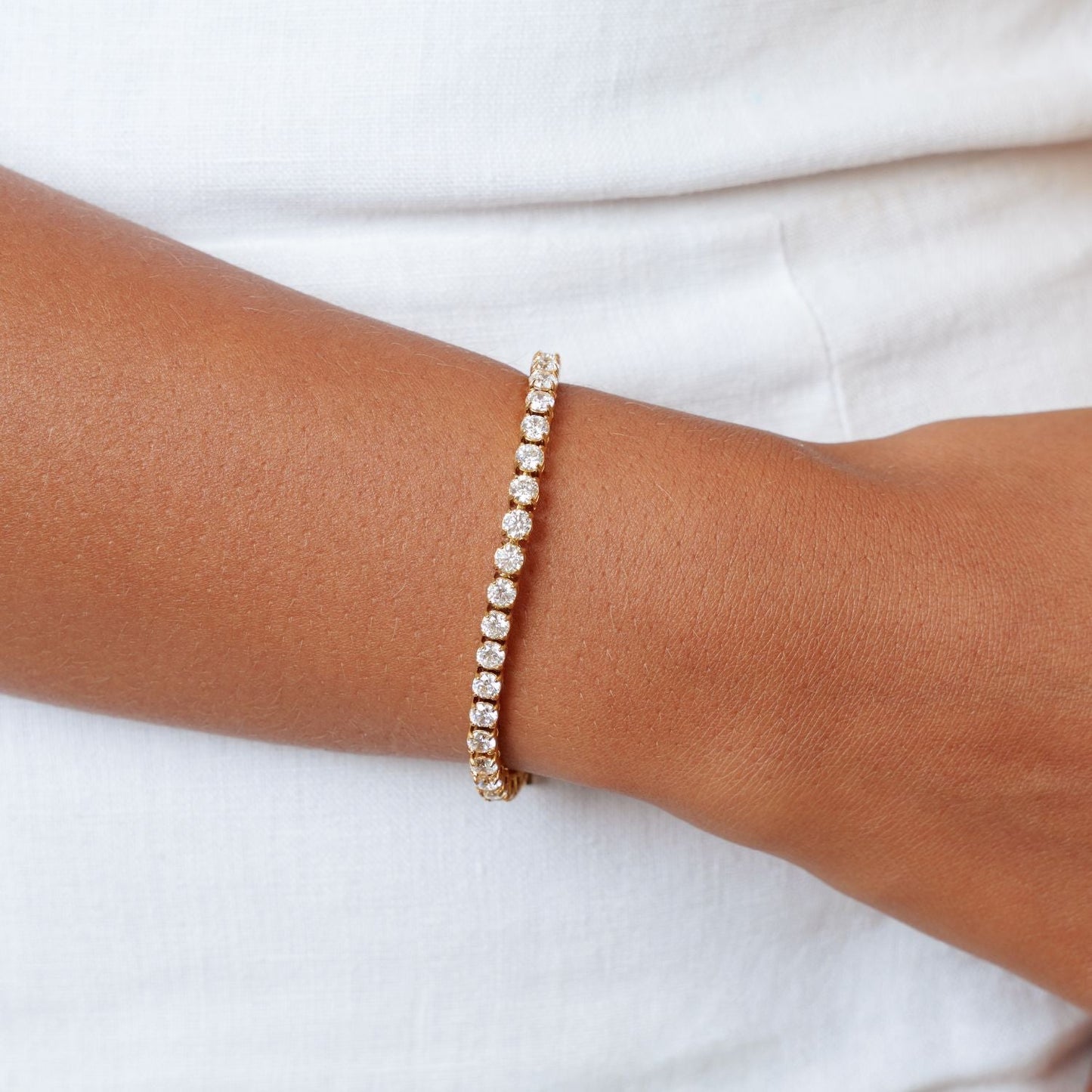 Damen Tennis Armband Gold mit Zirkonsteinen verstellbar wasserfest hypoallergen