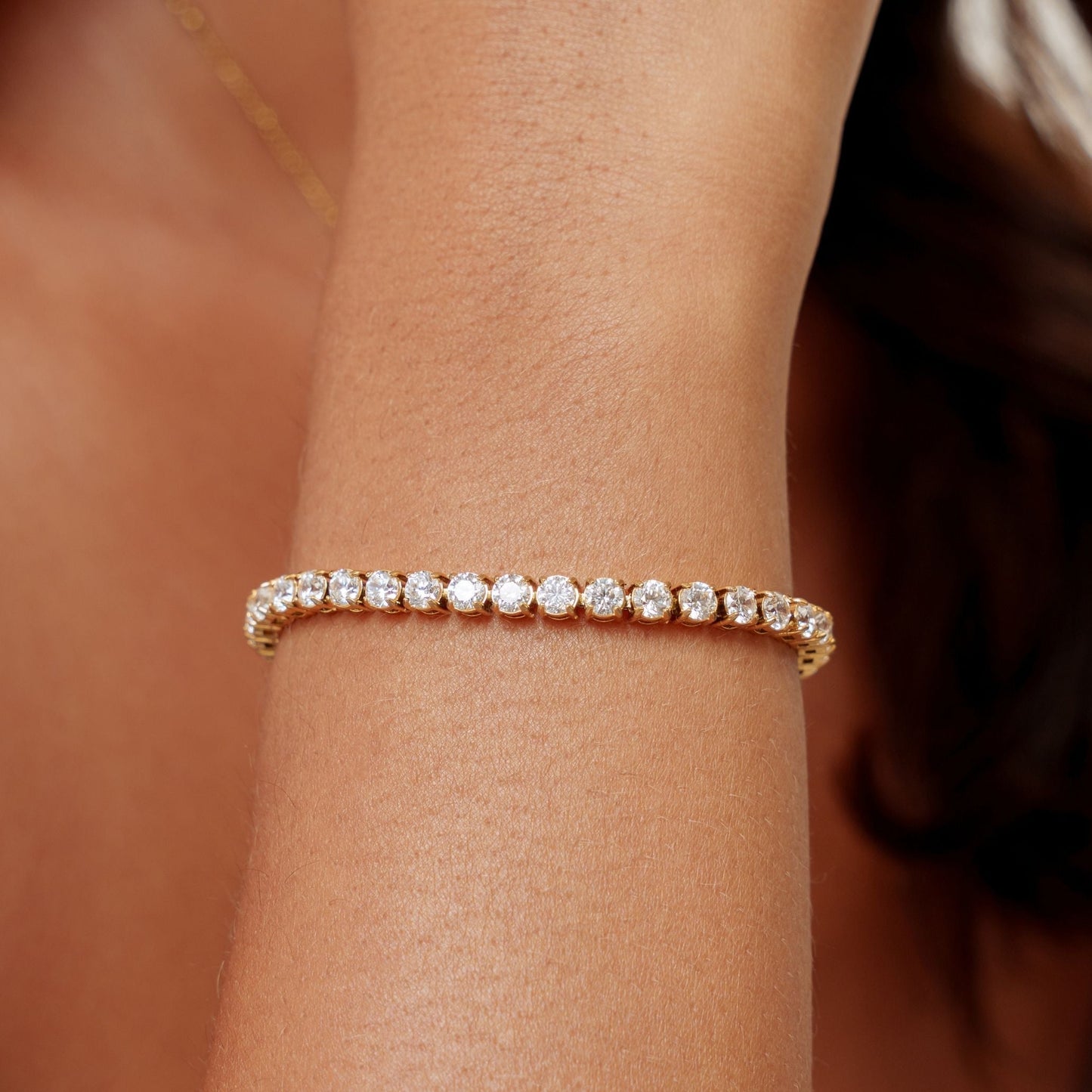 Damen Tennis Armband Gold mit Zirkonsteinen verstellbar wasserfest hypoallergen