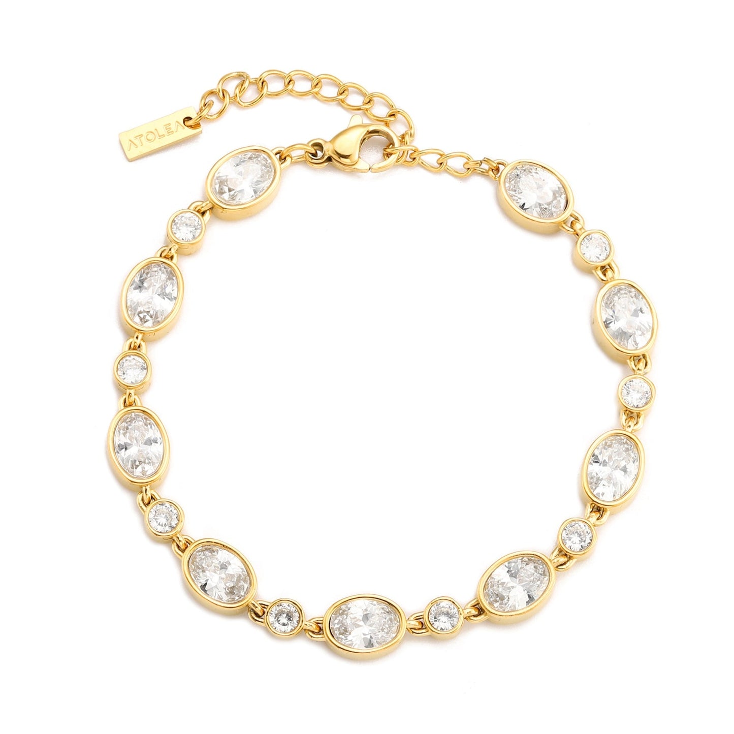 Damen Armband Gold mit Zirkonsteinen verstellbar wasserfest hypoallergen Station Chain