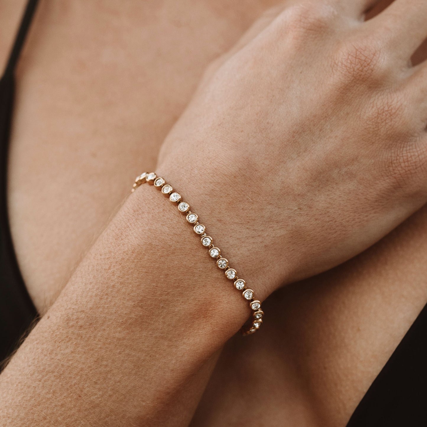 Damen Armband Gold mit Zirkonsteinen verstellbar wasserfest hypoallergen Edelstahl