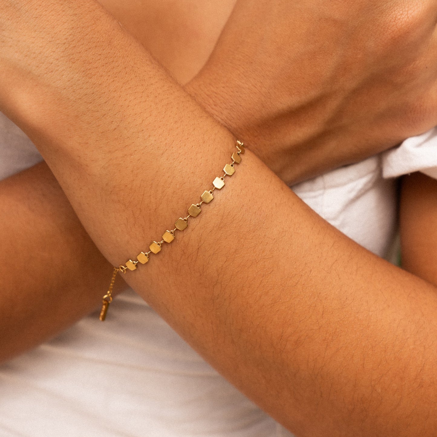 Damen Armband Gold Square Link verstellbar wasserfest hypoallergen Edelstahl
