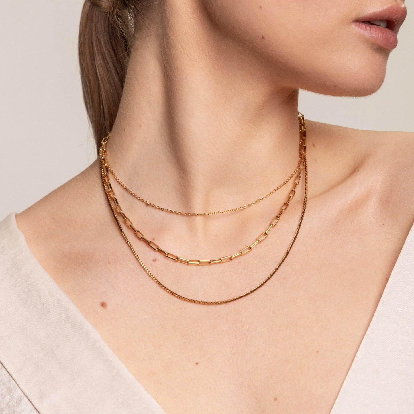 Damen Layering Halskette Gold mehrreihig verstellbar wasserdicht hypoallergen