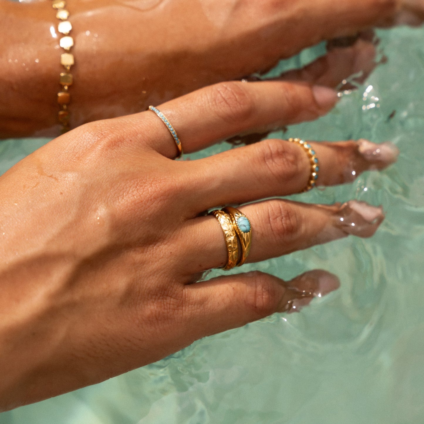 Damen Ring Türkis Gold schmal wasserfest hypoallergen