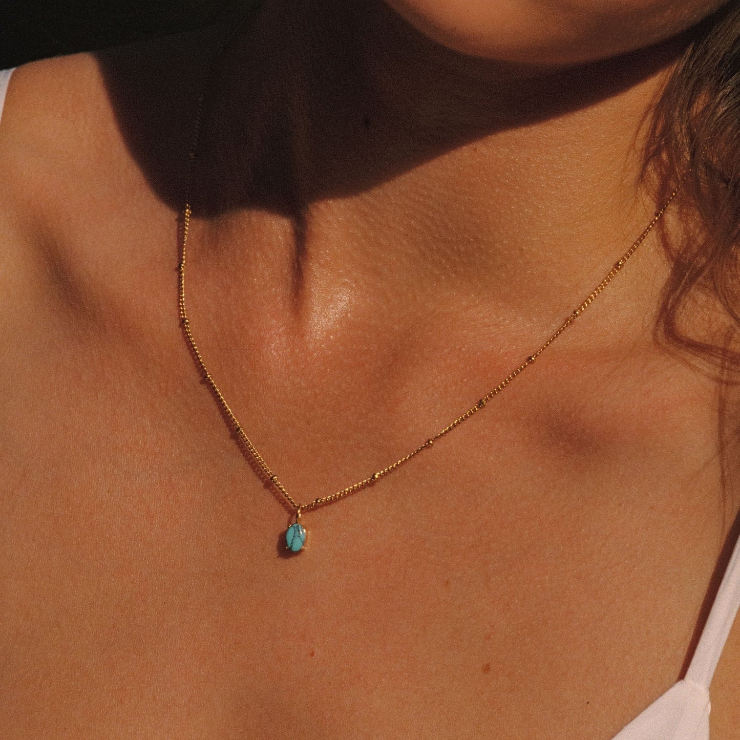 Damen Türkis Halskette Gold wasserfest mit Anhänger Beaded Chain