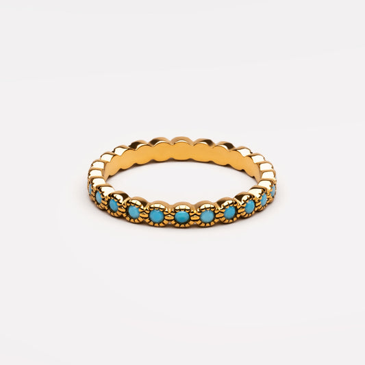 Damen Ring Türkis Blau Goldfarben schmal wasserdicht hypoallergen