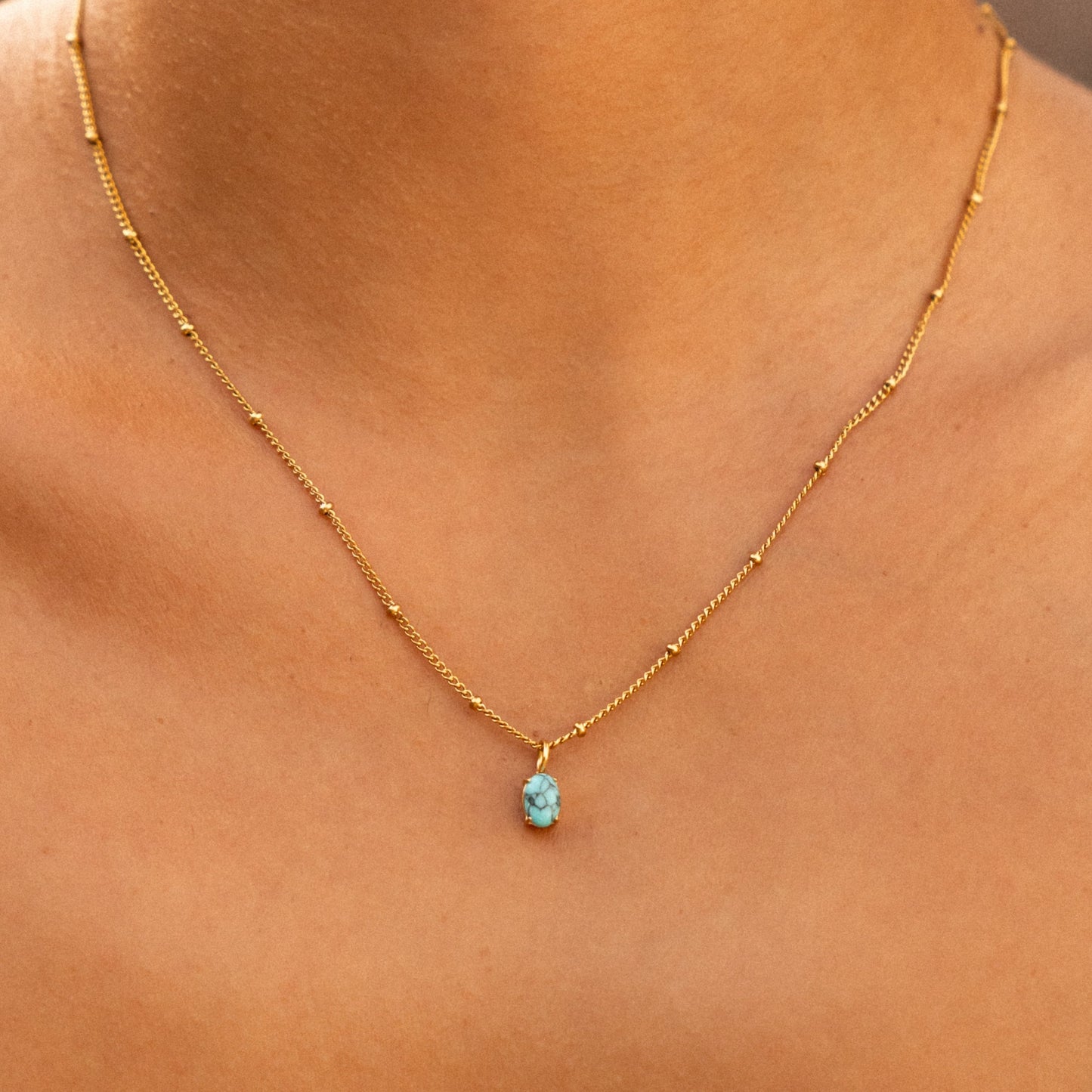 Damen Türkis Halskette Gold wasserfest mit Anhänger Beaded Chain