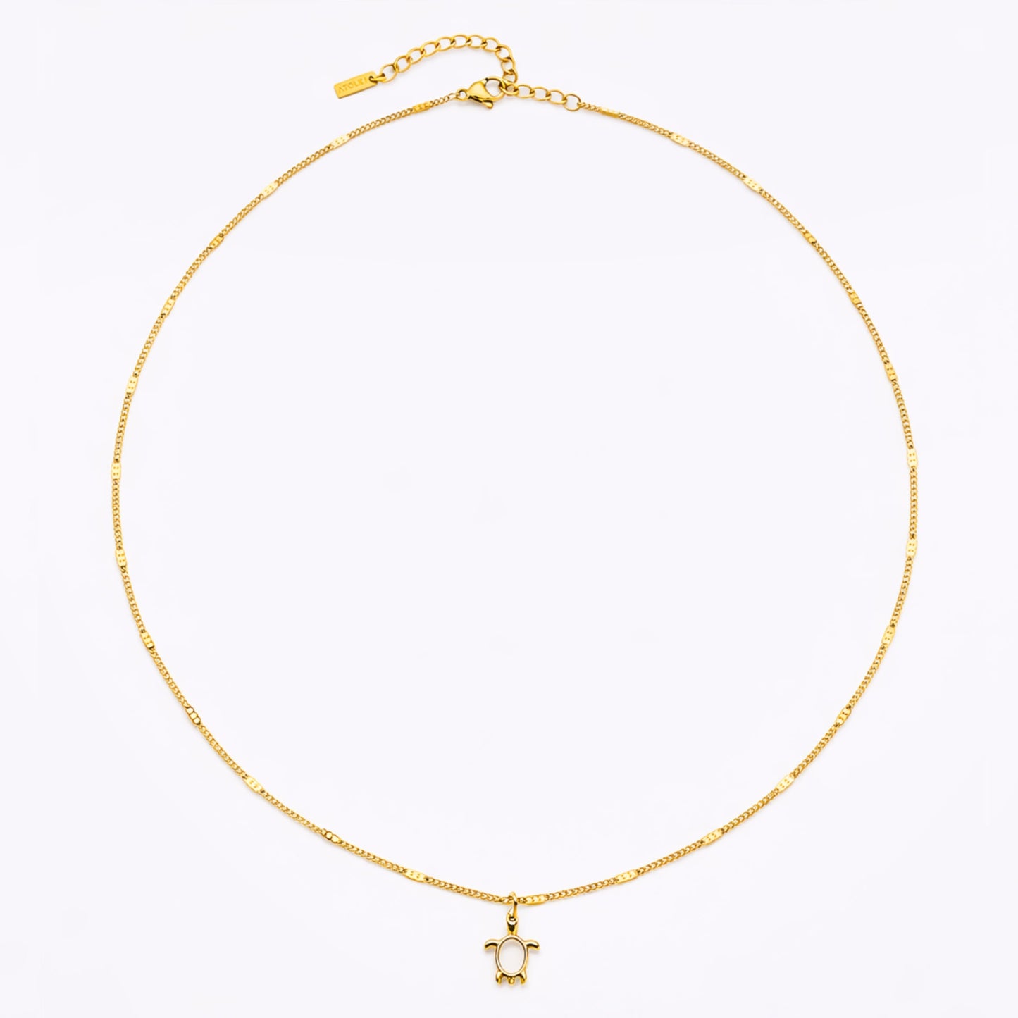 Damen Schildkröten Kette Gold mit Perlmutt Anhänger wasserfest