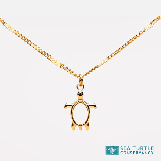 Damen Schildkröten Kette Gold mit Perlmutt Anhänger wasserfest