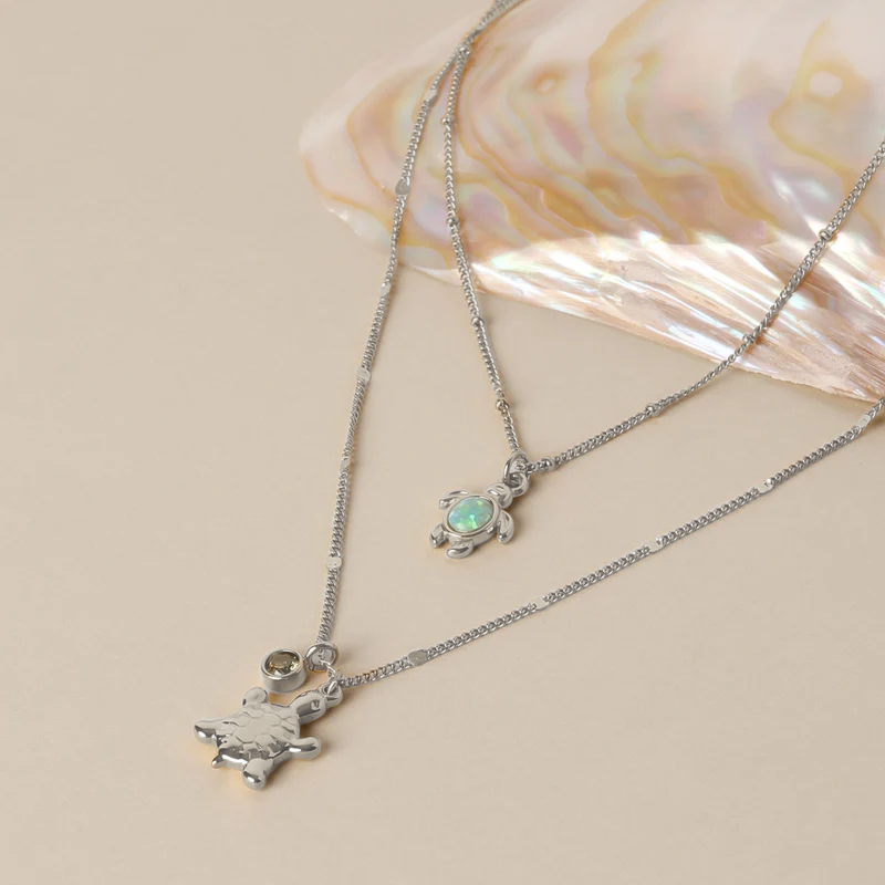 Damen Schildkröten Halskette Gold Opal Anhänger wasserfest hypoallergen
