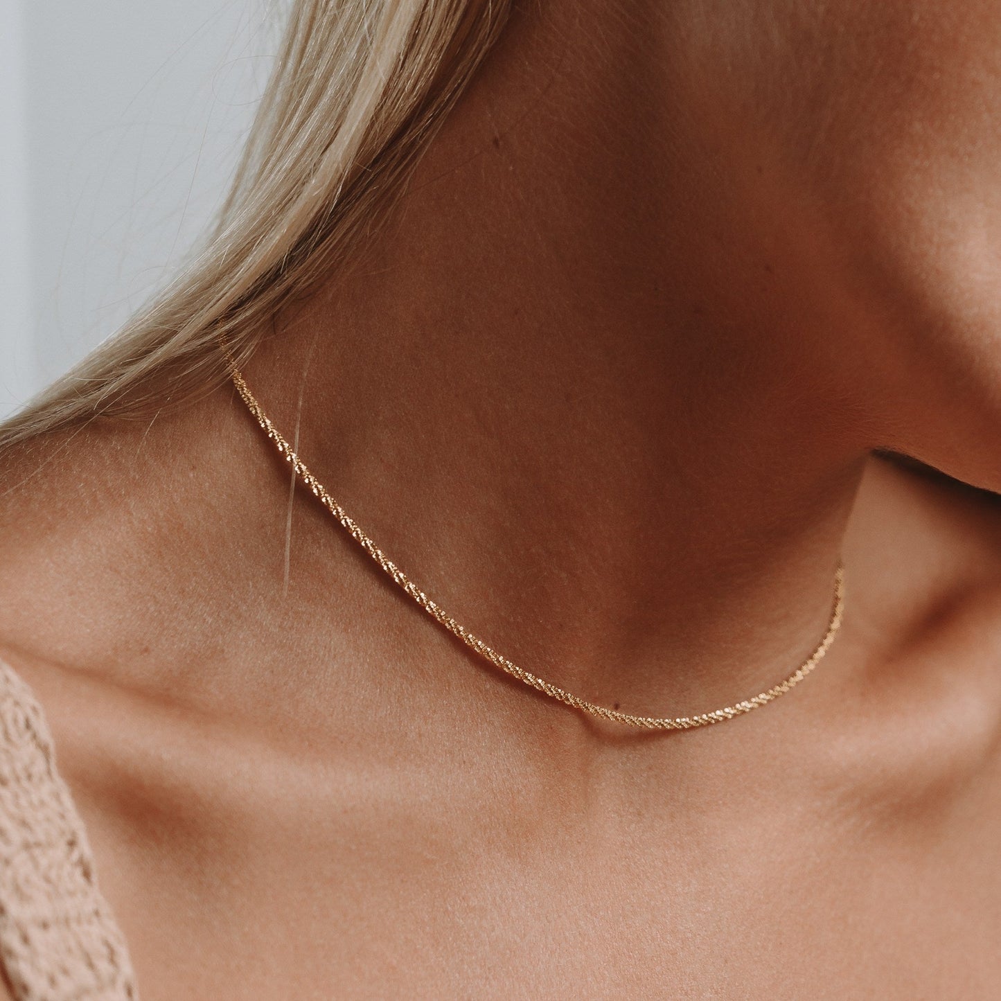 Damen Halskette Gold filigrane Gliederkette verstellbar wasserdicht hypoallergen