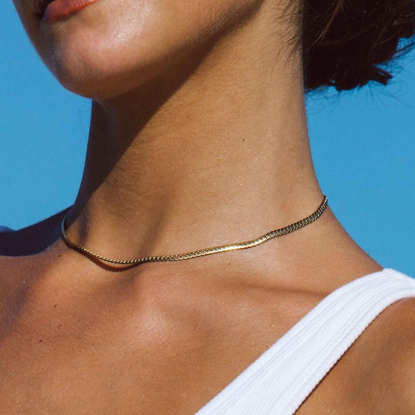 Damen Choker Halskette Gold 3 mm wasserfest Edelstahl verstellbar