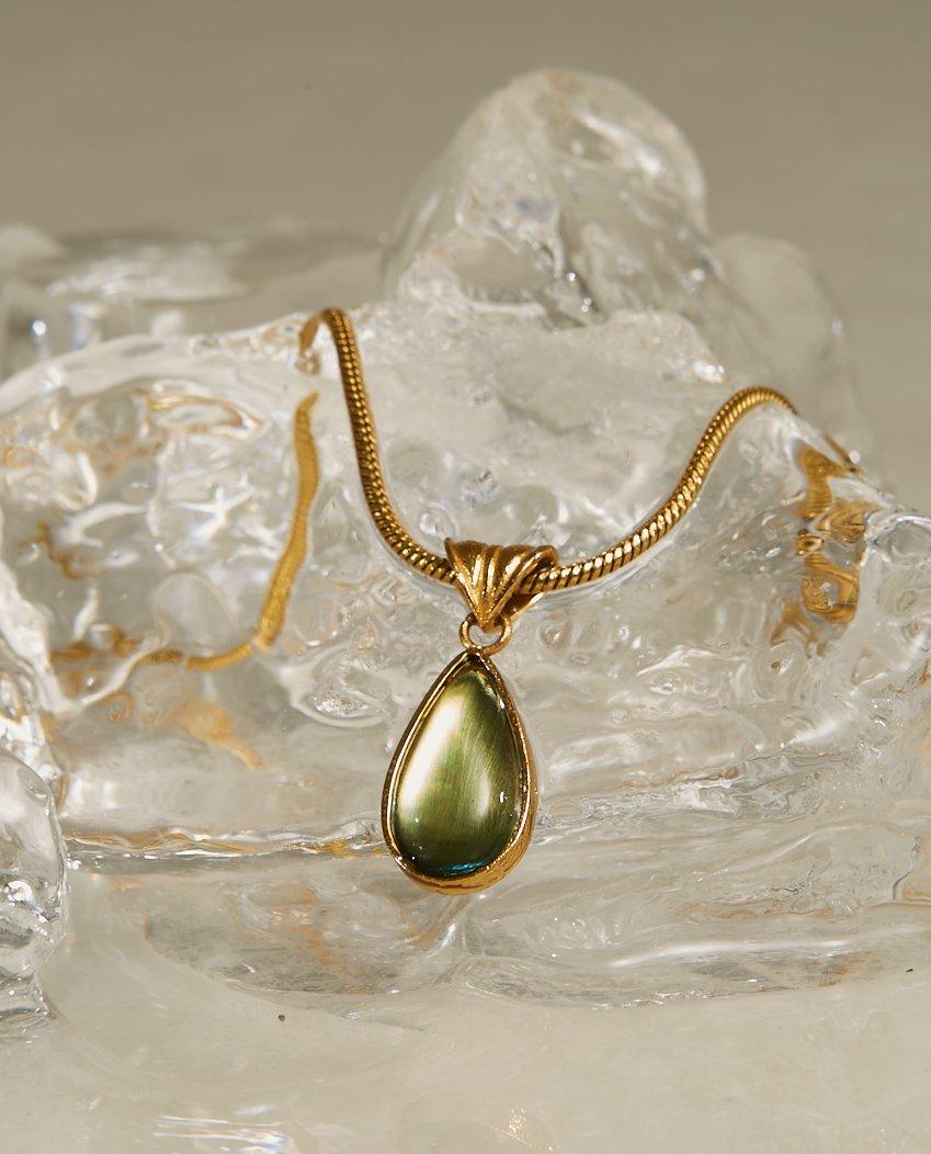 Damen Halskette Gold mit Tropfen Anhänger wasserfest hypoallergen Edelstahl