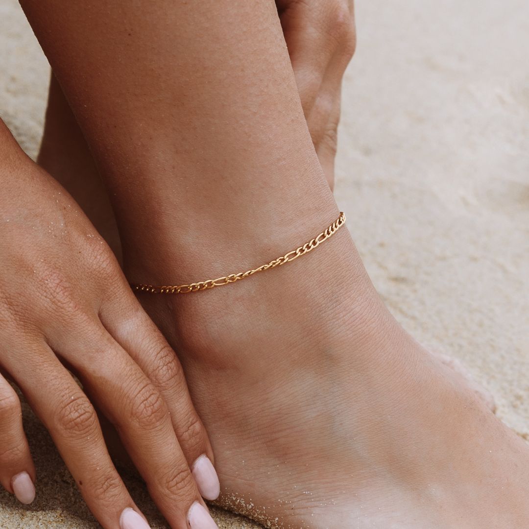 Damen Fußkette Figaro Gold wasserfest verstellbar 22 + 4 cm