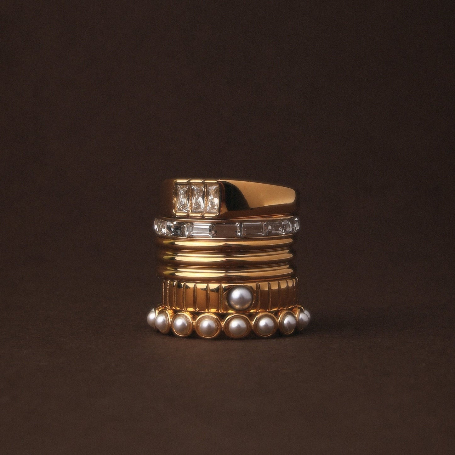 Damen Ring Gold mit weißem Zirkon, Baguette-Schliff, wasserdicht, hypoallergen